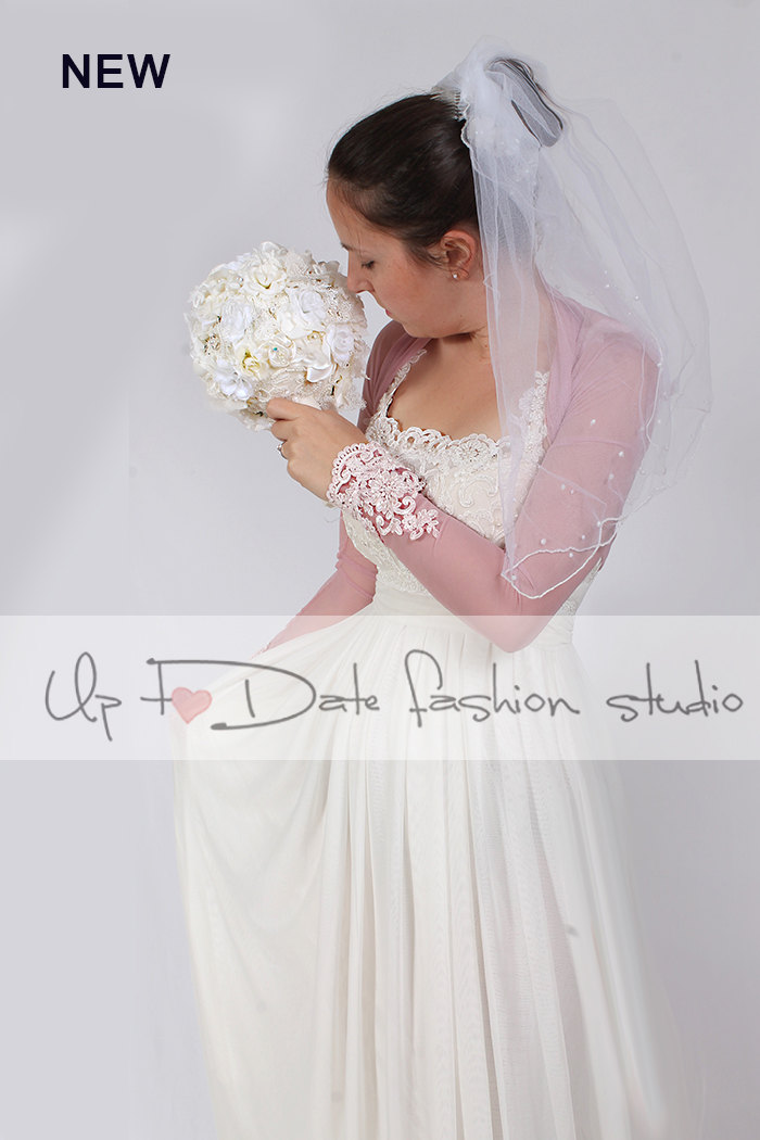 Bridal Tulle Blush Pink Bolero/jacket/ Long Sleeves Wedding Bolero/cover Up