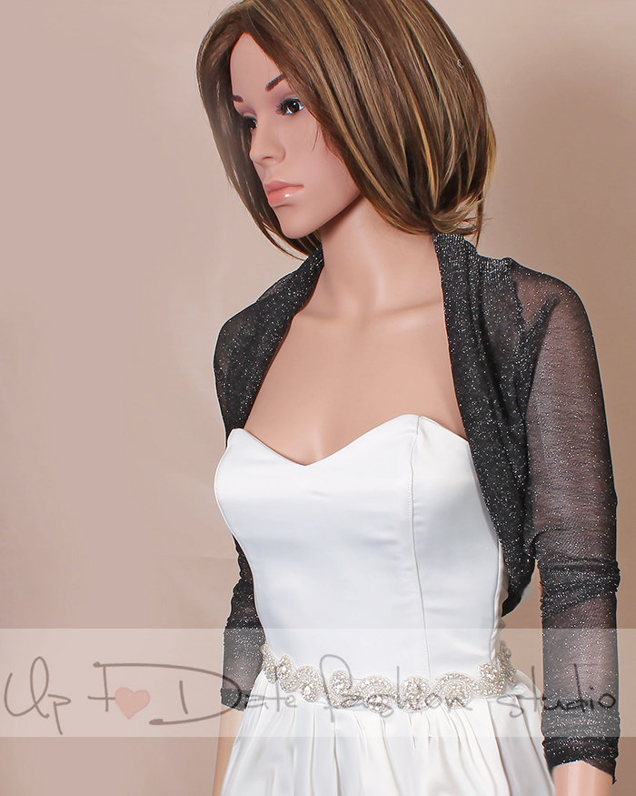 Black Bridal Tulle Lurex Bolero /jacket / Long Sleeves Wedding Gown