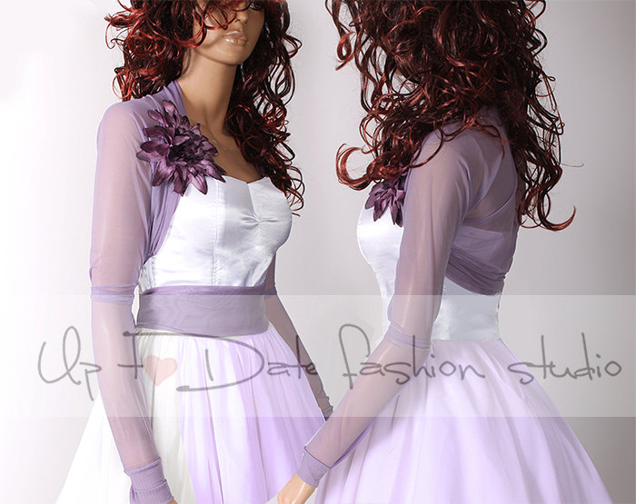 Bridal Purple Tulle Jacket /long Sleeves Wedding Bolero/cover Up/color Violet