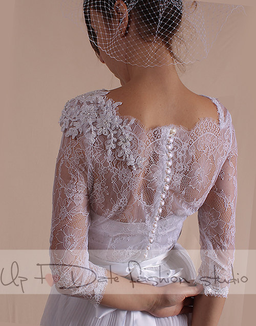 Wedding Romantic Dress/ With Sleeves/ Beaded Lace Applique/a Line Skirt
