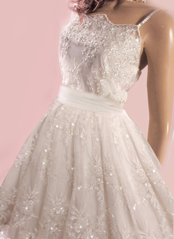 Unique/short /wedding /beading Lace Dress /reception A-line Dress Embroidered With Delicate Beads And Sequins