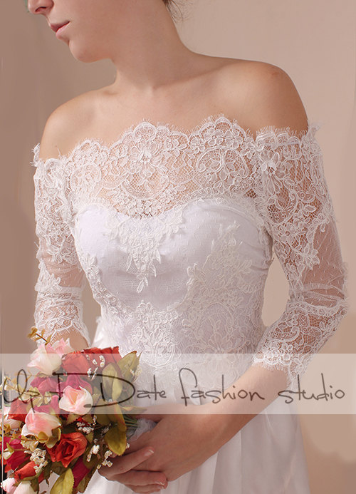 Plus Size Lace Bolero Bridal Off-shoulder / Lace Wedding Jacket/ Shrug/ Jacket / Lace Top 3/4 Sleeves