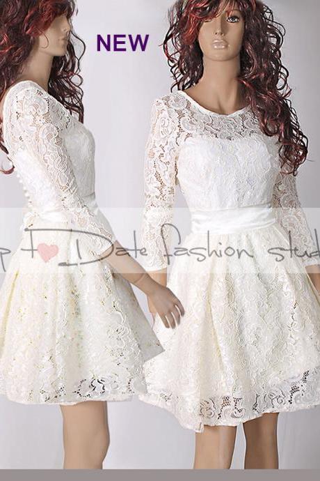 Wedding party/ reception/ lace dress/ /cocktail /ivory /3/4 sleeves /dress