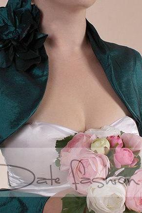 Dark emerald green taffeta / long sleeve / bridal shrug wedding bolero