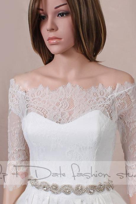 Plus size Off-Shoulder /wedding bolero/chantilly lace style /bridal shrug /jacket 3/4 sleeve