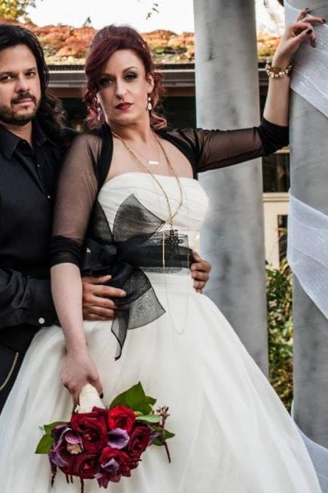 Black bridal tulle bolero /jacket / 3/4 sleeves wedding gown