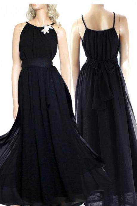 Black chiffon bridesmaid / evening /prom/ party maxy dress