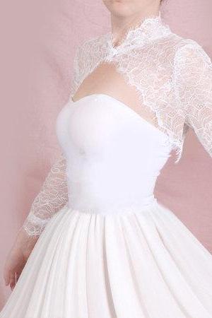 Plus size Bridal solstiss lace style /shrug / jacket / wedding bolero /long -sleeve /white /ivory/ black