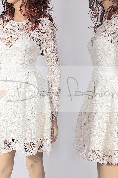 Reception short lace dress/wedding party/cocktail / elegant romantic dress