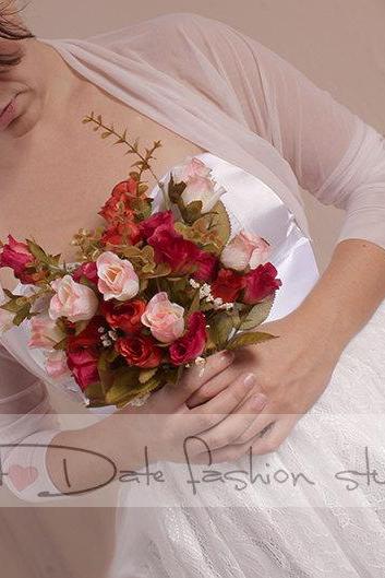 Bridal tulle pink bolero /jacket / 3/4 sleeves wedding gown