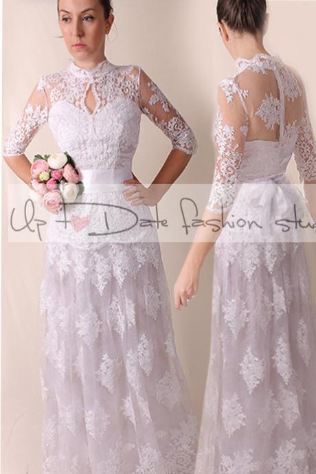 Lace Plus Size /royаl elegans /long/ mаxi wedding party/reception dress / lace / Bridal Gown 3/4 sleeve