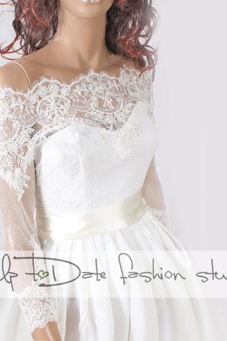 Plus Size lace bolero Bridal Off-Shoulder /high quality jacket/ jacket / lace top/cover up