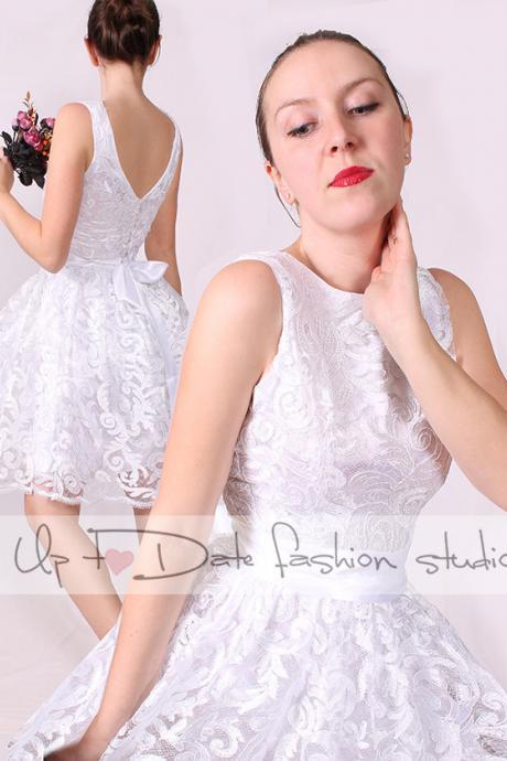 Party/short lace dress/sleeveless evening/cocktail /elegant white romantic dress