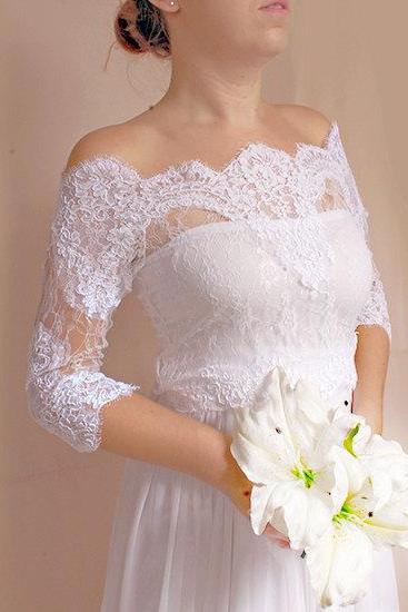 Bridal lace bolero Off-Shoulder / French Lace /wedding jacket/ shrug/ lace top