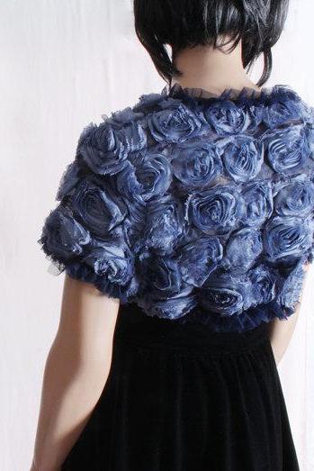 Navy blue / Evening/ bridal/ prom/ rouse/ ruffles shrug jacket/ wedding bolero