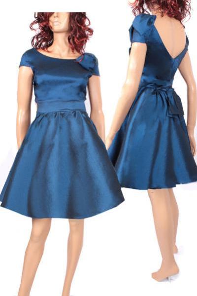 Bridesmaid navy blue taffeta /party /prom /graduation/ dress