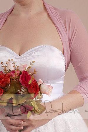 Bridal tulle blush pink bolero /jacket / 3/4 sleeves wedding gown