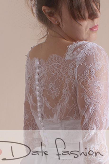 Plus size white wedding bolero/ Chantilly Lace /bridal shrug /jacket 3/4 sleeve