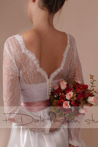 Wedding lace bolero solstiss Lace/ wedding jacket/ shrug/bridal lace top deep-v in back