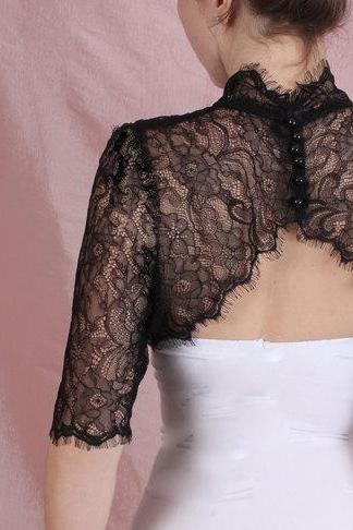 Black / ivory/white/ wedding bolero/ solstiss lace style /bridal shrug / jacket / /3/4 sleeve
