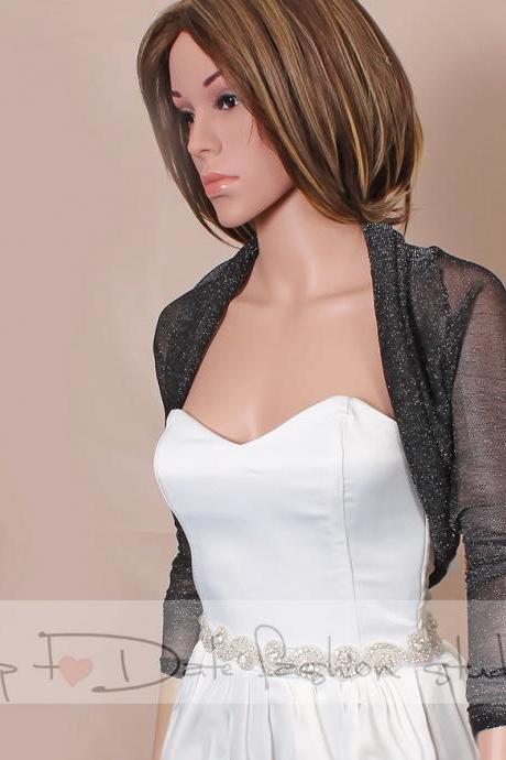 Black bridal tulle lurex bolero /jacket / long sleeves wedding gown