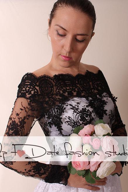 Black lace bolero Bridal /Off-Shoulder /Lace wedding jacket