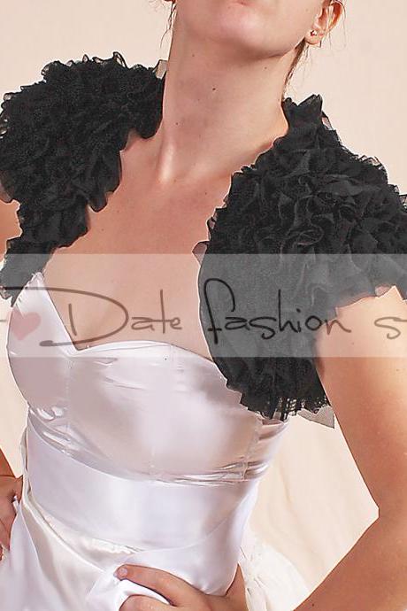 Black/ Evening/ bridal/ prom/ fluffy ruffles shrug jacket/ wedding bolero