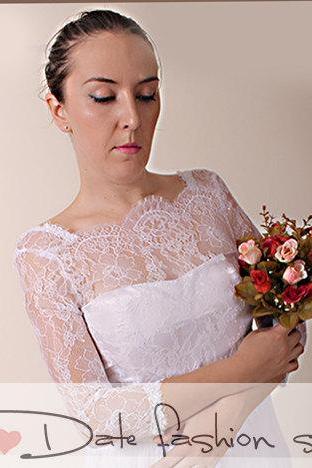 White wedding bolero/ Chantilly Lace /bridal shrug /jacket 3/4 sleeve