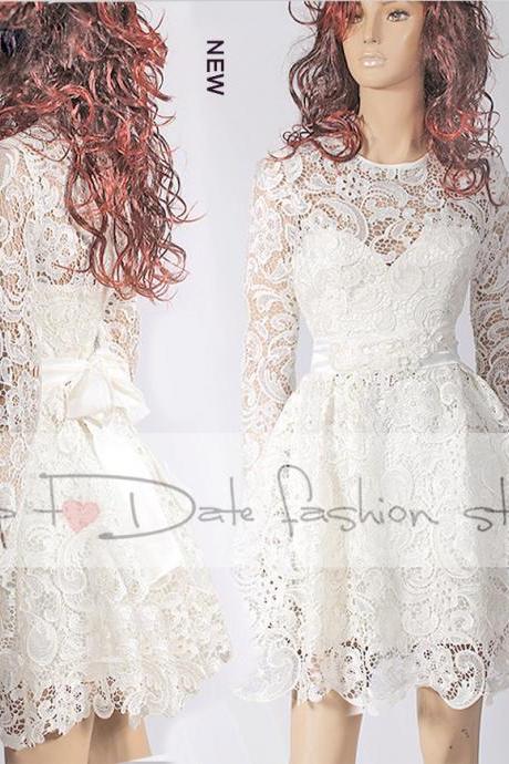 Party / short lace dress/wedding party/cocktail / elegant romantic dress