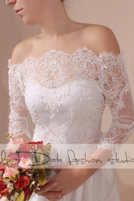Plus Size lace bolero Bridal Off-Shoulder / Lace wedding jacket/ shrug/ jacket / lace top 3/4 sleeves