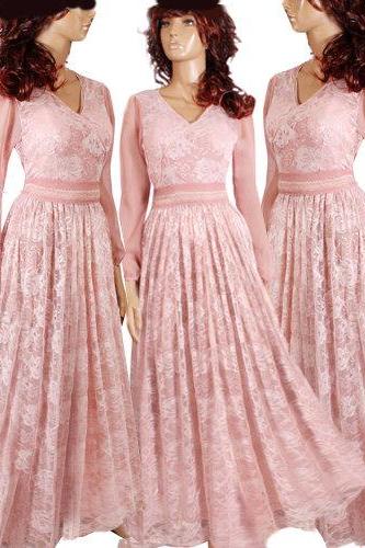 Plus Size Maxi / blush pink / chiffon- lace/ bridesmaid / evening / party / dress