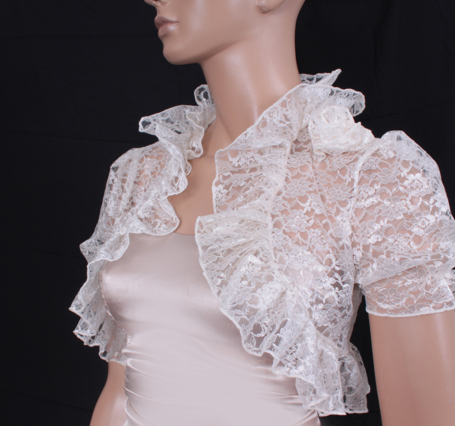 Bridal Cream White Lace Fluffy Ruffles Shrug Jacket Wedding Bolero on