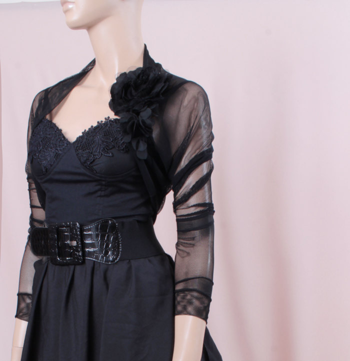 Bridal Black Tulle Jacket ,long Sleeves Wedding Bolero on Luulla